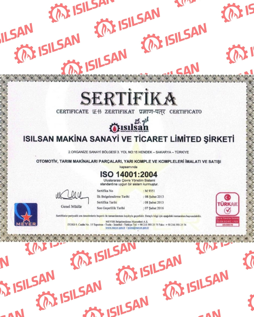 Çevre Yönetim Sistemi Sertifikası - ISO 14001:2004