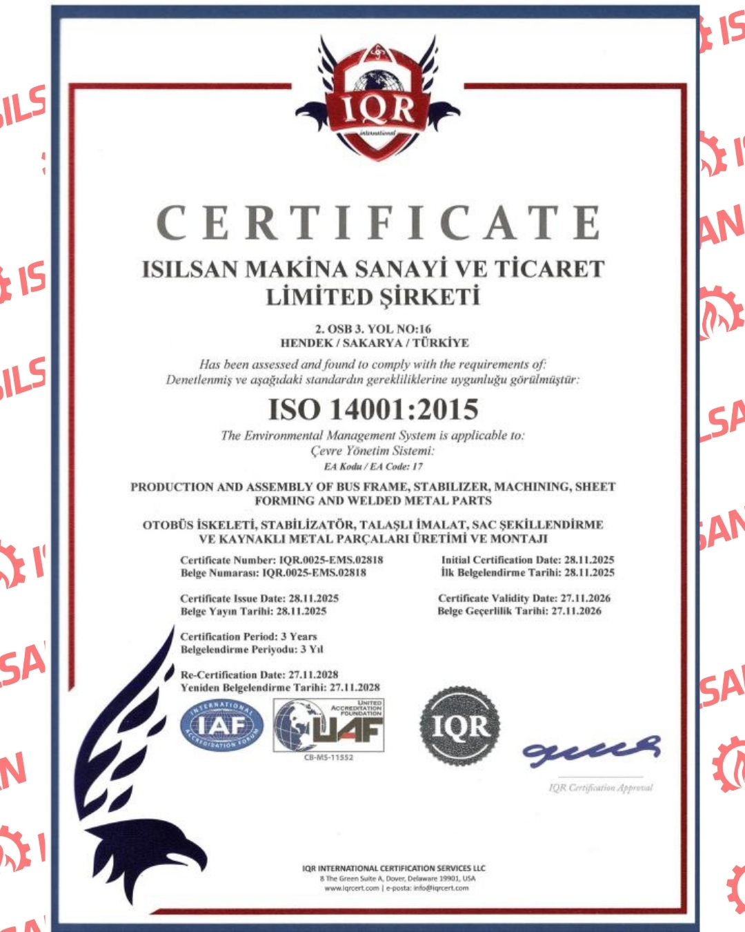 Çevre Yönetim Sistemi Sertifikası - ISO 14001:2015