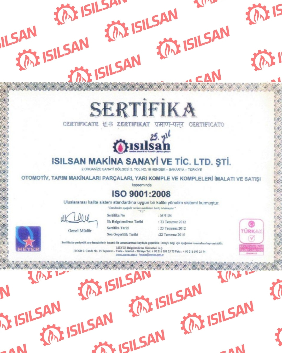 Kalite Yönetim Sistemi Sertifikası - ISO 9001:2008