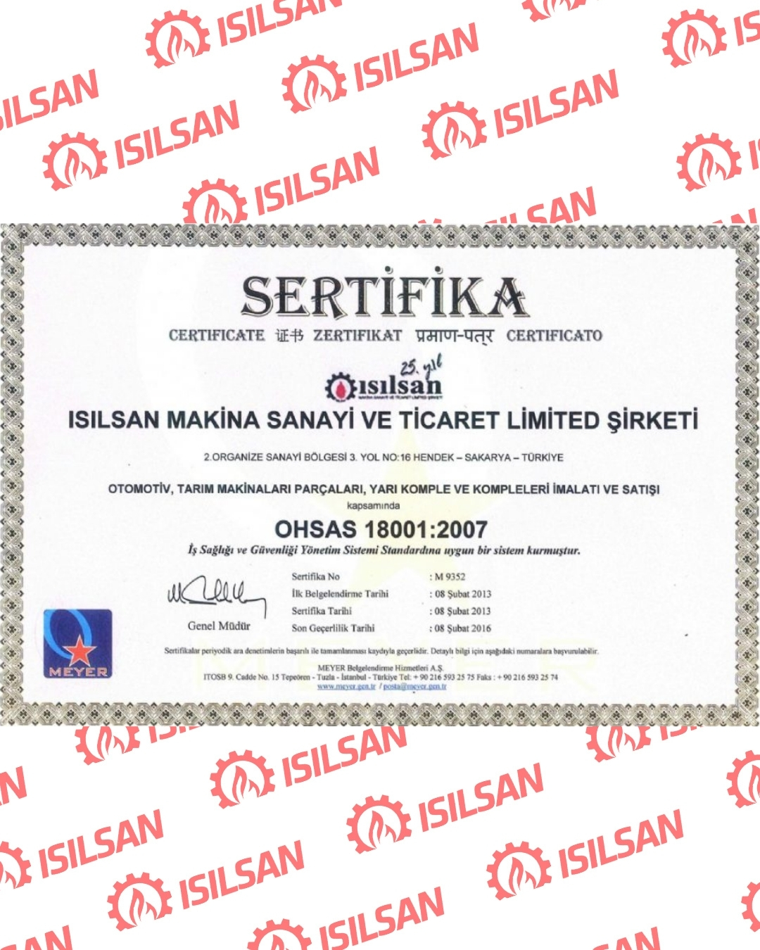 İş Sağlığı ve Güvenliği Yönetim Sistemi Sertifikası - OHSAS 18001:2007